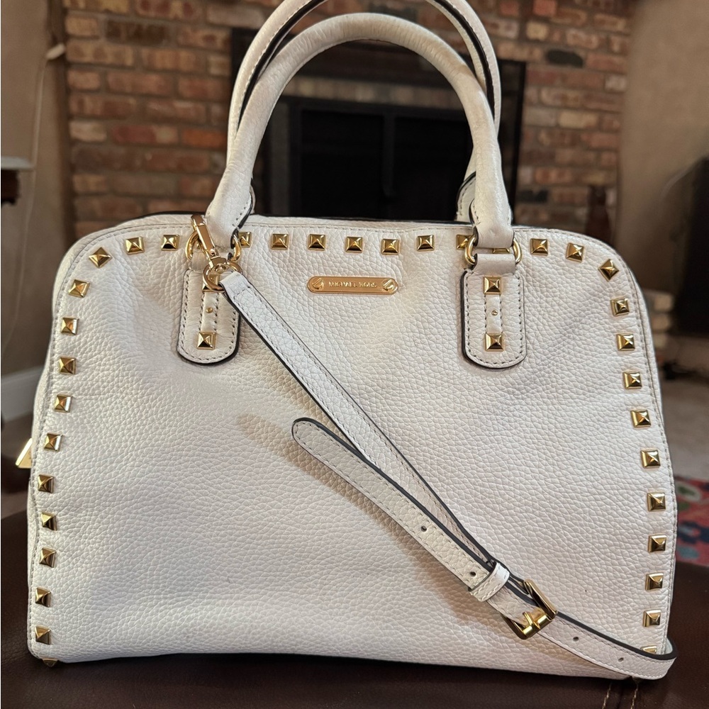 Michael Kors White Pebbled Leather with Gold Accents Satchel